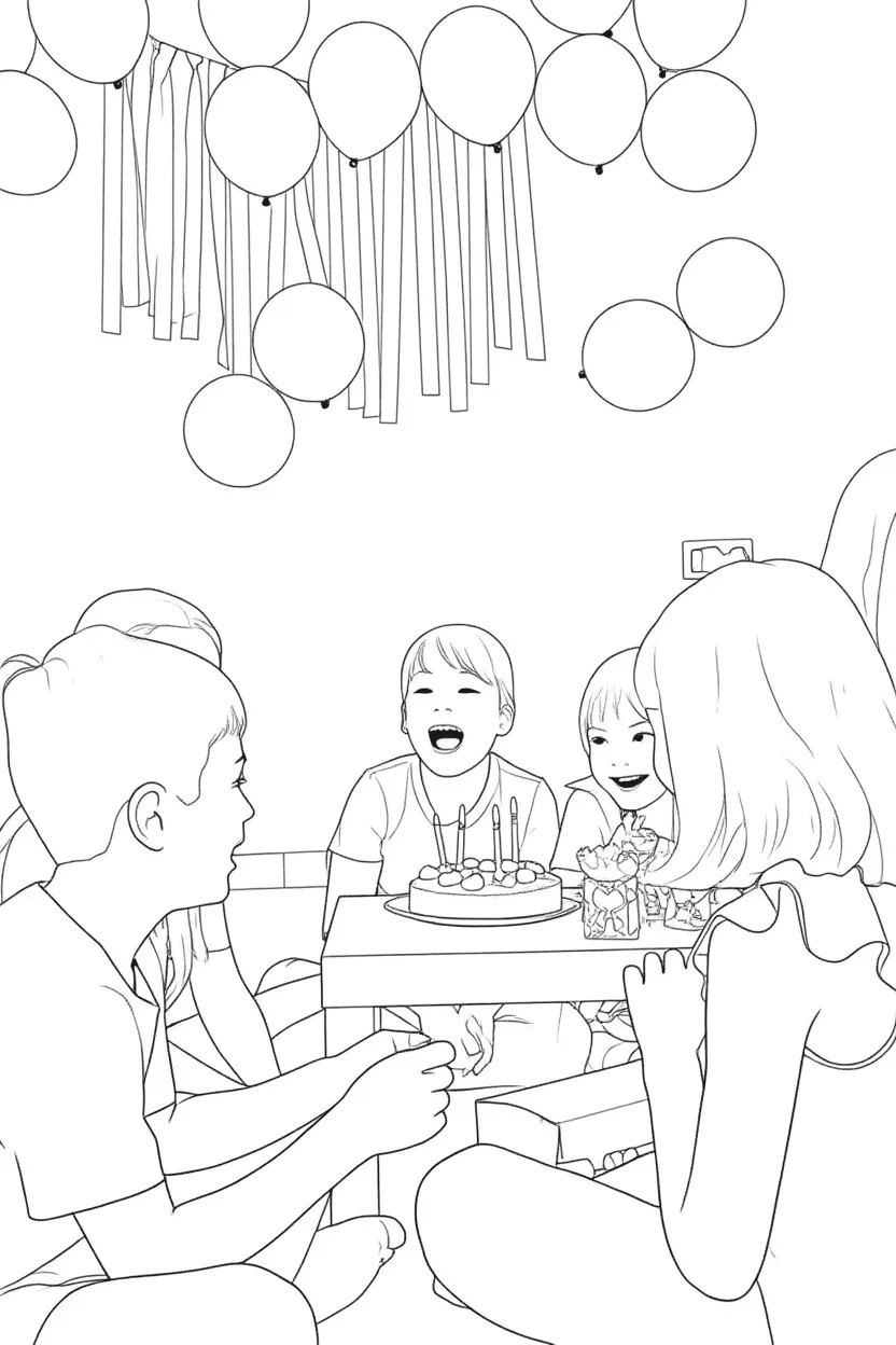 Birthday photo as a coloring page